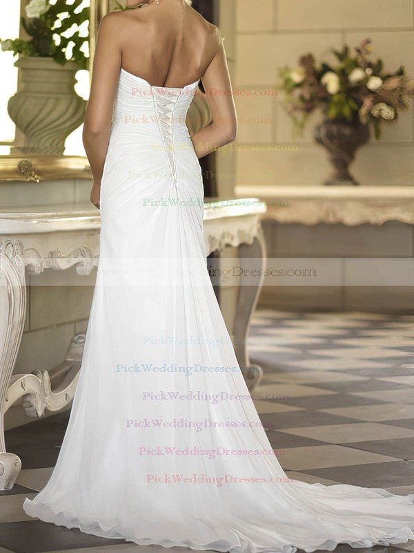 Cheap Sweetheart White Chiffon Sheath/Column Split Front Wedding Dress #PWD00020674