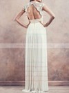 V-neck Chiffon with Lace Cap Straps Pleats Ivory Sheath/Column Wedding Dresses #PWD00020675