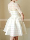 Cute White Satin Lace High Neck Short/Mini Short Sleeve Wedding Dress #PWD00020682