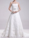 Strapless Sweep Train Gorgeous Lace with Sashes / Ribbons Wedding Dress #PWD00020695