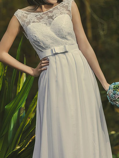 White Chiffon Lace Sashes / Ribbons Scoop Neck Open Back Latest Wedding Dresses #PWD00020703