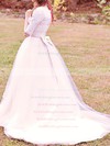 Ball Gown Scoop White Tulle Appliques Lace and Bow 1/2 Sleeve Wedding Dress #PWD00020707