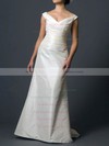 Modest Ivory Taffeta Ruffles Sweep Train Off-the-shoulder Wedding Dress #PWD00020808