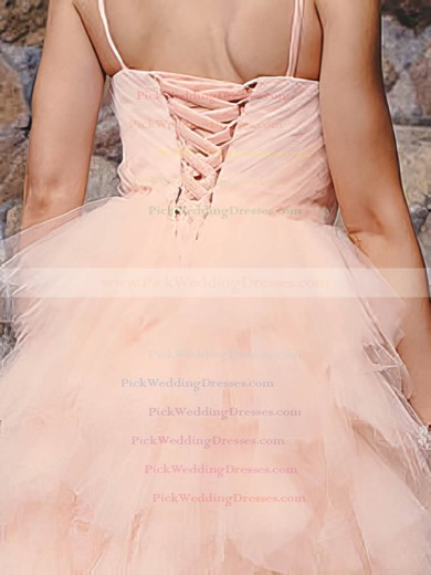 Ball Gown Knee-length and Tiered Tulle Pink Sweet Wedding Dresses #PWD00020813