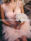 Ball Gown Knee-length and Tiered Tulle Pink Sweet Wedding Dresses #PWD00020813