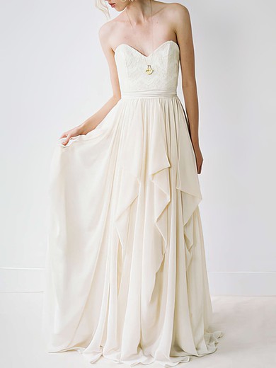 Hot Sweetheart Ivory Chiffon Court Train Lace Wedding Dress #PWD00020848