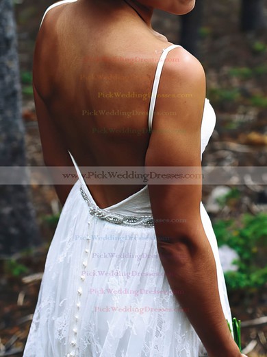 Spaghetti Straps Sweetheart White Beading Lace Open Back Wedding Dress #PWD00020885