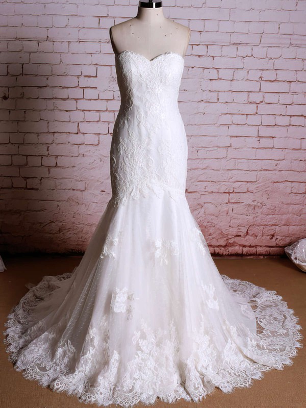 Boutique Sweetheart Appliques Ivory Lace Trumpet/Mermaid Wedding Dress #PWD00020920