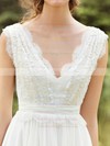 Chiffon and Lace Floor-length Sashes/Ribbons Affordable White V-neck Wedding Dresses #PWD00020925