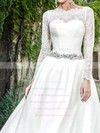 Long Sleeve Scalloped Neck Promotion Lace Satin Sashes / Ribbons Wedding Dresses #PWD00020939