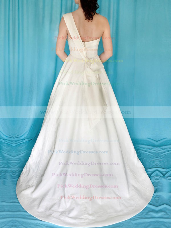 Sweep Train One Shoulder Wholesale Satin with Bow Wedding Dress #PWD00020959