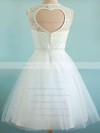 Tulle Scoop Neck Lace Ivory Ladies Tea-length Wedding Dresses #PWD00020974