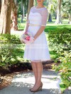 Knee-length Scoop Neck Modest Tulle Sashes / Ribbons with 1/2 Sleeve Wedding Dresses #PWD00020975