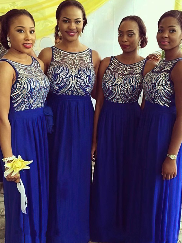 Scoop Neck Chiffon Tulle with Sparkly Beading Royal Blue Bridesmaid Dresses #PWD01012227