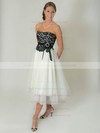 A-line Tea-length Lace Satin Tulle Sashes / Ribbons Strapless Bridesmaid Dresses #PWD02018074