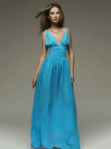 A-line Floor-length Chiffon Ruffles V-neck Bridesmaid Dresses #PWD02018110