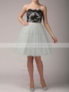 A-line Knee-length Tulle Appliques Lace Strapless Bridesmaid Dresses #PWD02018121