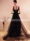 A-line Watteau Train Tulle Elastic Woven Satin Beading Scoop Neck Bridesmaid Dresses #PWD02018136
