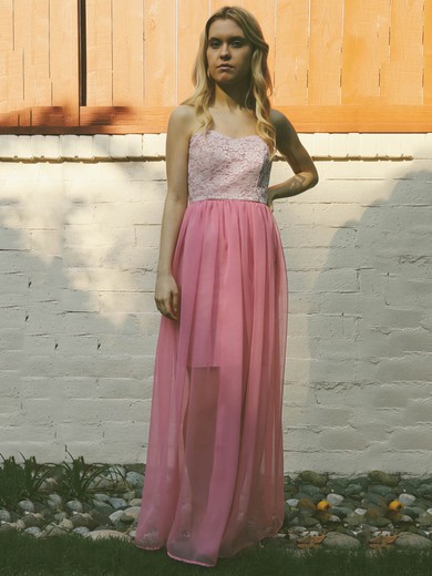 A-line Floor-length Lace Chiffon Ruffles Sweetheart Bridesmaid Dresses #PWD02018140