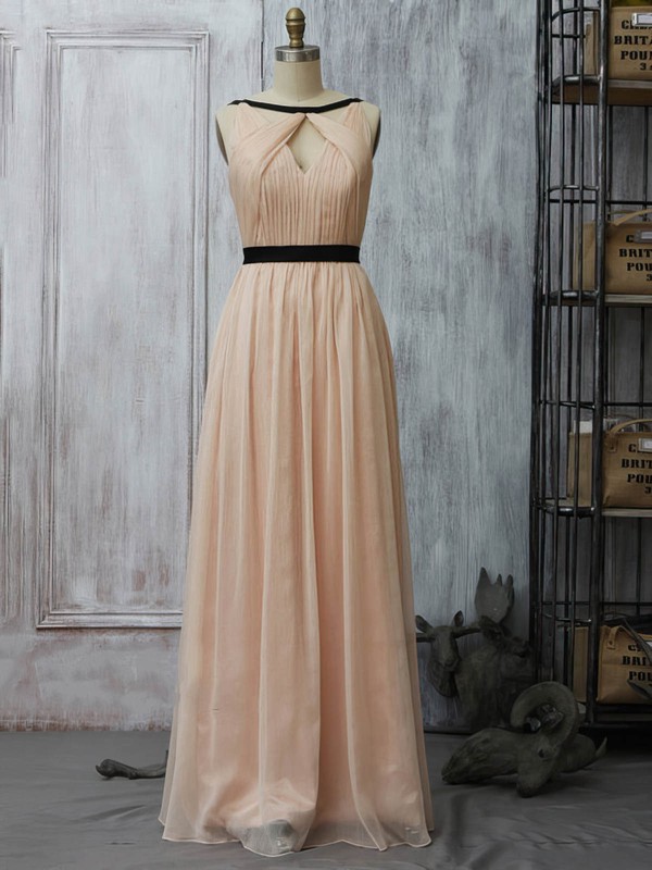 A-line Floor-length Chiffon Sashes / Ribbons Scoop Neck Bridesmaid Dresses #PWD02017961