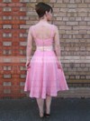 A-line Tea-length Lace Sashes / Ribbons V-neck Bridesmaid Dresses #PWD02017822